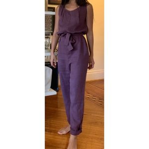 LINEN JUMPSUIT IN PLUM - NWOT